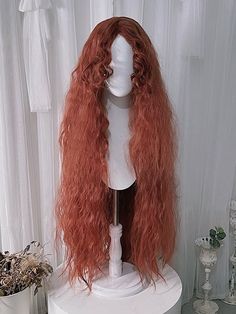 This price is for a wig only, others are not included. Hair Color:ReddishHair Length:Hip LengthWig Bangs:Curly BangsWig Details:Heat-resistant Synthetic Fiber / Net Closed Wefted Cap Construction / WavySizeFree SizeHair Length120 Long Punk Hair, Hair Claims, Hip Length Hair, Oc Creator, Colorful Hairstyles, Wig Curly, Natural Looking Wigs, Kpop Hair, Curly Bangs