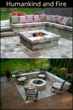 an outdoor fire pit and seating area