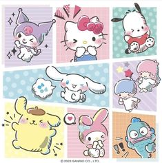 hello kitty stickers are shown in different colors