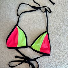 Victoria’s Secret Pink Bikini Top. Never Worn. Size Xsmall. No Padding. Pink Color Block Swimwear For Sports, Sporty Pink Swimwear For Vacation, Pink Swimwear For Beach Season Sports, Pink Swimwear For Sports And Beach Season, Pink Swimwear For Sports During Beach Season, Sporty Pink Swimwear For Summer, Pink Sports Swimwear, Sporty Pink Triangle Top Swimwear, Sporty Pink Swimwear For Sunbathing