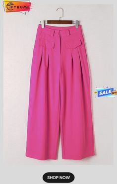 Rose Ruched Sweeping Floor Wide Leg Pants Spring Pink Loose Fit Wide Leg Pants, Spring Pink Wide Leg Pants With Loose Fit, Casual Pink Wide Leg Pants With Pockets, Pink Ankle-length Pants With Pockets, Trendy Pink Baggy Wide Leg Pants, Pink Ankle-length Wide Leg Pants With Elastic Waistband, Pink Wide Leg Ankle-length Pants With Elastic Waistband, High Waist Pink Pants With Elastic Waistband, Pink Wide Leg Pants With Pockets For Summer