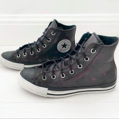 Nib Converse Leather Chuck Taylor All Star High Top Sneaker Black/Cranberry Premium Aged Vintage Looking Leather, Metal Eyelets, Round Laces And Black Foxing The "Brown Pack" In High Cut Profile Only Tried On In Store + (1) Free Gift Of Your Choice, Find The (2) Free Gift Listings On My Selling Page, View Photos To Pick From 25 Different Gift Options. Converse Leather Custom Sneakers With Round Toe, Converse Leather Sneakers With Round Toe, Converse Leather Custom Sneakers, Converse Leather Lace-up Custom Sneakers, Converse Leather Sneakers, Converse Leather, Leather Chuck Taylors, White High Top Converse, Blue Converse