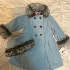 Light Blue Lightweight Toddler Coat With Matching Hat Trimmed In Faux Fur Never Worn With Tags Attached Size 2t Cute Light Blue Winter Outerwear, Cute Blue Fitted Outerwear, Blue Fitted Cute Outerwear, Toddler Coat, Kids Jacket, Kids Shop, Faux Fur, Color Blue, Light Blue