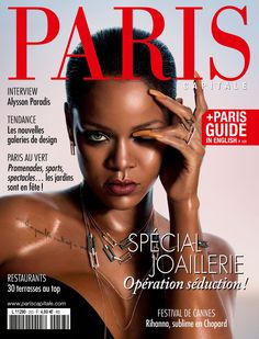 the cover of paris magazine with a woman holding her hand up to her face and wearing jewelry