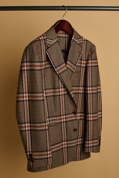 Color: Fall Check Bespoke Business Blazer For Fall, Bespoke Blazer For Fall Workwear, Winter Plaid Outerwear, Bespoke Tailored Fall Blazer, Fall Brown Sport Coat With Pressed Crease, Bespoke Wool Blazer For Fall, Bespoke Wool Outerwear For Business, Brown Outerwear With Pressed Crease For Fall, Bespoke Tailored Blazer For Fall