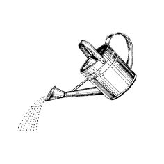 a watering can filled with water on top of a white background, drawn by hand