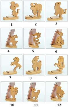 the instructions for how to make a wooden phone holder with an animal design on it