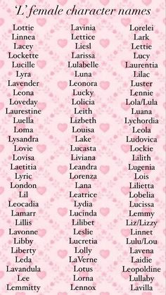 Names for female characters beginning in the letter ‘L’. Name Art Aesthetic, M Female Names, Female Last Names, L Names For A Girl, Pretty Last Names For Characters, Vintage Female Names, Female Oc Names, L Names For Girls