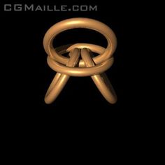 a gold ring with two intertwined rings on it's sides, against a black background