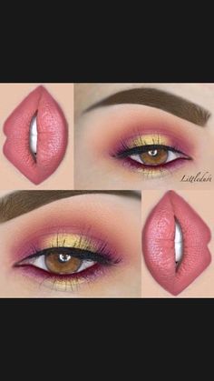 Japanese Style Makeup, Beautiful Makeup Ideas, Eye Makeup For Brown Eyes, Maroon Lips, Eye Makeup Glitter, Day Eye Makeup, Halloween Make-up Looks, Make Up Gold