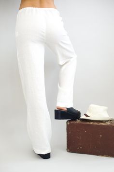 Extremely comfy and amazingly looking linen, harem style pants for women. These pants look stylish and will look equally beautiful with any style tops. Pants has two side pockets and drawstring closure in the front. These linen pants can be worn on many occasions, especially for casual time, during holiday and beach season. Perfect bottoms solution for women who prefer elegance, comfort and style combined in their every day life. Your will love the quality and design of these pants. Sewn with me Comfortable Linen Wide Leg Summer Pants, Comfortable Linen Wide Leg Pants For Summer, White Linen Pants For The Beach, White Linen Pants For Beach, Comfortable Linen Pants For Vacation, White Linen Wide Leg Vacation Pants, Linen Harem Pants For Summer Beach, White Linen Wide Leg Pants For Vacation, Linen Harem Pants For Beach In Summer