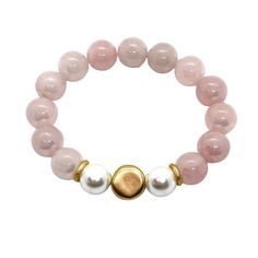 Glazed Rose Quartz Stretch Bracelet With Matte Gold Flat Bead With Pearl Accent Measures One Size Fits Most Finish Matte 18KT Gold Plated Made In The USA Style Number DB748 Elegant Pink Pearl Bracelet With 8mm Beads, Adjustable Feminine Jewelry With Round Beads, Rose Gold Rose Quartz Crystal Bracelet With Round Beads, Rose Gold Crystal Bracelet With Round Rose Quartz Beads, Rose Gold Rose Quartz Jewelry With 8mm Beads, Elegant Pink Charm Bracelet With Round Beads, Elegant Hand-strung Rose Quartz Crystal Bracelet, Pink Elegant Charm Bracelet, Elegant Pink Stretch Bracelet