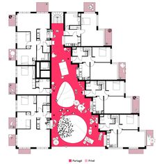 the floor plan for an apartment building with multiple floors and lots of furniture in it