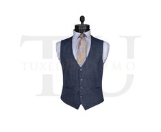 [6611-6] 3-Piece Beige & Blue Notch Lapel Two Button Plaid Suit With Blue Vest And Pants - Tuxedo Uomo Fancy Suit, Blue Vests, Plaid Suit, Designer Suits For Men, Tuxedo Shirts, Suit Shirts, Tuxedo Suit, Jacket Buttons, Designer Suits