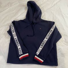 Tommy Hilfiger Retro Varsity Cropped Logo Lounge Hoodie Sweatshirt Small. Please see pictures for measurements. They are from pit to pit and from top of collar down. God Energy, Tommy Hilfiger Fashion, Athletic Outfits, Cropped Jacket, Crop Jacket, Colorful Hoodies, Hoodie Sweatshirt, Quarter Zip, Tommy Hilfiger