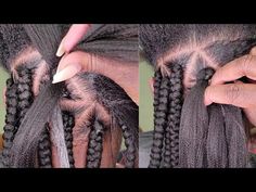 How To Start A Large Box Braid - YouTube Neat Box Braids Medium, Box Braid Braiding Pattern, How To Braid With Hair Extensions, How To Braid Extensions, How To Start Braids, How To Add Braiding Hair, Box Braiding Your Own Hair, How To Make Box Braids, Adding Extensions To Braids