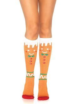 Warm your toes with these cozy knee-high socks! Featuring a holly jolly gingerbread man, they'll add a sweet and festive flair to any holiday outfit. Perfectly jolly for all your jingling bell-ing! Available in O/S, one size fits all only Sugarpuss Size Chart + Care Instructions Shipping Info Christmas Headwear, Gingerbread Design, Man Socks, J Valentine, Holiday Socks, Elegant Moments, Cute Headbands, Leg Avenue, Socks For Women