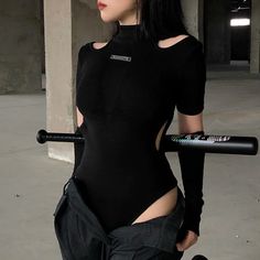 Japanese Techwear Bodysuit Gothic Silhouette, Black Techwear, Preppy Aesthetic Outfits, Moda Grunge, Dark Punk, Hip Hop Fashion 90s, Bodycon Bodysuit, Crop Pullover, Punk Aesthetic