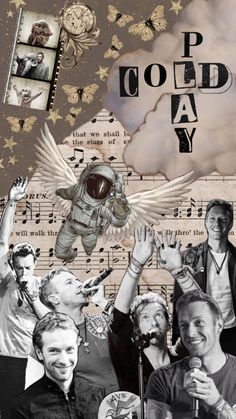 a collage of people and an astronaut in the sky with music notes around them