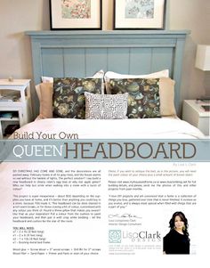 an advertisement for a queen headboard with pictures above it