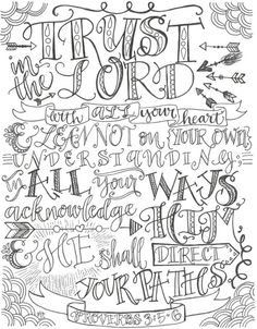 a hand drawn bible verse with the words trust, and an arrow on top of it