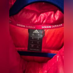 Euc Women’s Us L Adidas “Outdoor” Puffer Jacket With Tapered Fit With High Low Waist. This Jacket Will Not Disappoint On Those Cold Days With This Streamlined Fit. Red Hooded Adidas Outerwear, Red Adidas Winter Outerwear, Adidas Puffer Jacket, Adidas Jackets, Red Adidas, Low Waist, Cold Day, Puffer Jacket, Adidas Women