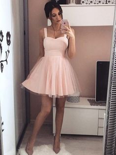 2019 A-Line Satin Straps Sleeveless Ruched Short Homecoming Dresses Pink Prom Dresses Short, Cocktail Pink, Short Mini Dresses, Tulle Pink, Inexpensive Prom Dresses, Princess Prom Dresses, Designer Party Dresses, Mini Homecoming Dresses, Best Prom Dresses