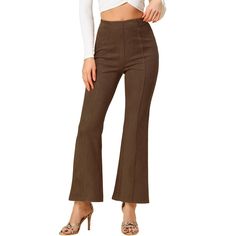 The hidden side zipper as well as the elastic waist are designed for you to put on the pants without effort. Wear these stretchy knitted summer pants with a cropped top, t-shirt, or top blouse to easily have a casual daily outfit. Designed in a flared shape, these pants from Allegra K provide you with feelings of a modern lifestyle. The high waist adds elegance to these pants and makes them a good choice to slim your silhouette. High Waist Non-stretch Bottoms With Zipper Closure, Stretch High Waist Bottoms With Side Zipper, Stretch High Waist Bottoms With Zipper Closure, Stretch High-waist Bottoms With Side Zipper, Trendy Brown Bottoms With Zipper Closure, Fall Trousers With Zipper Closure, High-waist Pants With Side Zipper For Fall, High Waist Pants With Side Zipper For Fall, Brown Bottoms With Zipper Closure For Spring