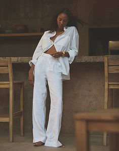 Linen Summer Pants For Daywear, Summer Linen Pants For Daywear, Relaxed Linen Wide Leg Pants For Daywear, Linen Wide-leg Pants For Daywear, Chic Linen Bottoms For Daywear, Linen Wide-leg Pants For Day Out, Wide Leg Linen Pants For Day Out, Chic Linen Wide Leg Pants For Day Out, Summer Straight Pants With Button Cuffs