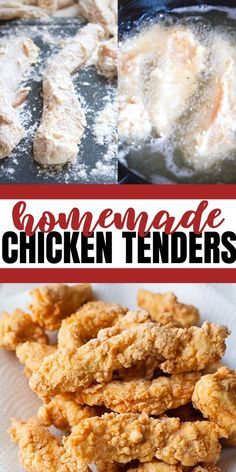 chicken tenderies are being cooked in a skillet and then fried on the stove