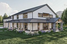 this is an artist's rendering of a modern farmhouse style home