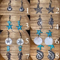 Sea themed handmade earrings. Individual designs. Silver Themed Earrings As A Gift, Whimsical Handmade Silver Earrings, Handmade Adjustable Ocean-inspired Earrings, Ocean-inspired Single Earring As Gift, Themed Dangle Earrings, Nickel-free Ocean-inspired Earrings For Gift, Themed Dangle Earrings As Gift, Themed Dangle Earrings For Gifts, Adjustable Themed Earrings With Ear Wire