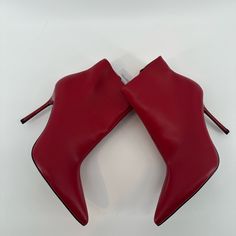 Nwt Zara Red Non Leather Booties Size 7 1/2 Has Slight Mark Can Come Out With Cleaning Feather Sandals, Feather Heels, Zara Boots, Zara Heels, Zara Leather, White Leather Sneakers, Glitter Shoes, Leather Espadrilles, Leather Block Heels