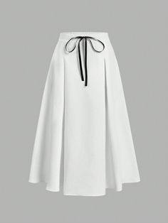 Plus Size Women's Loose Ruched Black Bow Decor Long Skirt White Casual   Woven Fabric Plain Flared Non-Stretch  Women Plus Clothing, size features are:Bust: ,Length: ,Sleeve Length: White Full Skirt Bottoms With Pockets, White Long Lined Skirt, Cheap White Skirt With Button Closure, White Full-length Lined Skirt, White A-line Voluminous Skirt, White Long Skirt, Bow Decor, Couture Mode, Skirt White