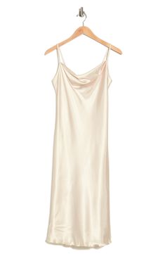 Slip into a cowl neck midi dress constructed from glossy satin for the perfect date-night look. 46" length (size XS) Cowl neck Sleeveless Adjustable straps Slips on over head 100% polyester Hand wash, line dry Made in the USA of imported fabric Model stats: 5'10", 32" bust, 25" waist, 36" hip. Model is wearing size XS. Bias Cut Modal Satin Dress For Date Night, Party Slip Dress With Satin Finish And Cowl Neck, Sleek Cowl Neck Slip Dress For Parties, Chic Satin Slip Dress With Cowl Back, Chic Slip Dress With Satin Finish And Cowl Back, Formal Satin Slip Dress With Cowl Neck, Fitted Satin Midi Dress With Cowl Back, Cowl Neck Satin Dress For Parties, Sleek Cowl Neck Slip Dress For Night Out