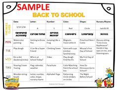 the back to school timetable is shown