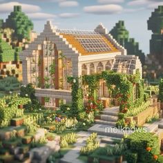 Minecraft Cottage Exterior, Minecraft Second Floor Ideas, Cute Village Houses Minecraft, Modded Mc House, Minecraft Builds Greenhouse, Minecraft Glass House Ideas, Cute Minecraft Greenhouse Ideas, Minecraft Flower Greenhouse, Minecraft Village Farmer House