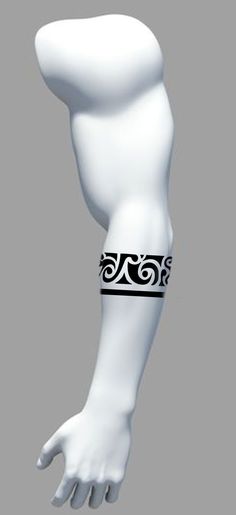 a white mannequin with black and white designs on it's arm, standing in front of a gray background