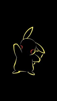 a black background with a yellow outline of a rabbit in the center and red eyes