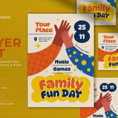 Yellow Flat Design Family Fun Day Flyer Set Fun Banner Design, Family Festival Poster, Family Day Poster Design, Family Fun Day Poster, Fun Flyer Design, Family Poster Design, Creative Flyer Design Ideas Graphics, Event Poster Design Ideas Creative, Family Day Poster