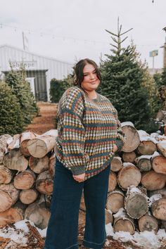 Stay cozy and warm in this PLUS SIZE Feels Like Fall Sweater! Knit in a stunning multicolor design, this sweater is finished with banded cuffs, neckline, and hemline, adding a fun touch. Perfect for any cool day! Details Knit material Drop shoulder Round neckline Banded neckline, cuffs, and hemline Long sleeve Sizing *Measurements are taken unstretched with item hanging* Approximate measurements: SIZE LENGTH BUST 1XL 32” 52” 2XL 32” 54” 3XL 32” 56” Fabric has stretch Model is 5’7” wearing 2XL Ma Plus Size Cottagecore Fashion, Cottagecore Plus Size, Mom Style Fall, Plus Size 90s, Feels Like Fall, Outfits Gorditas, Plus Jumpsuit, Plus Size Fall Outfit, Plus Size Fall Fashion