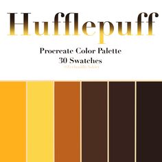 the color palette is shown in shades of brown, orange and yellow with text that reads'procree color palette 30 swatches '