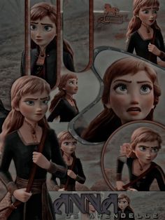 an image of the characters from disney's frozen princesses in front of a mirror