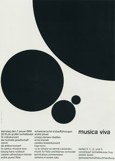 a black and white poster with circles on it's back cover that says musica via