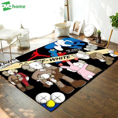 an area rug with cartoon characters on it