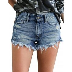 ONLYSHE Women's Denim Hot Shorts for Women Casual Summer Mid Waisted Short Pants with Pockets Feature  85%cotton+10%polyester+5%elastane. Comfort And Stretchy  Easy Zipper Fly And Button Closure In Front Fashion Washed And Frayed Hem.  Stylish Side Slit Jean Shorts. Ripped Durable Stretchy  Great For Home, Street, Casual Daily Wear, Party, Going Out, Night Out, Travel, Dating Etc Package Contents: 1 X Womens Denim Shorts Size Chart:(Inch) S: Waist 27.17inch Hip 37.40inch Length 10.63inch M: Wais Ripped Jeans Casual, Ripped Jeans Style, Jean Short Outfits, Casual Denim Shorts, Denim Jeans Ripped, Ripped Jean Shorts, Stretch Denim Shorts, Ripped Denim Shorts, Hot Shorts