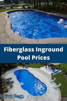 an above ground swimming pool with the words fiberglass inground pool prices on it