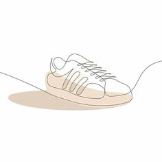 a drawing of a sneaker on the ground with its shoe laces down and one shoe in the air