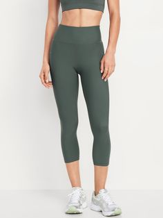 elasticized waistband hip pockets go-dry wicks moisture available in maternity sizes sits at belly button fitted hip and thigh hits mid-calf 21" regular inseam 19" petite inseam 24" tall inseam models are approx.  5'9" and wear sizes s (4), l (12), and xl (18)machine wash according to the care instruction label  . Best Holiday gift for Women , perfect Leggings for Christmas! Perfect Leggings, Crop Leggings, Old Navy Women, Active Wear Leggings, Big And Tall, Petite Size, Wicks, Cropped Leggings, Belly Button