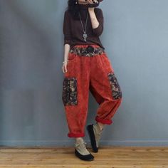 Comfortable, One of Kind. Harem online shop,|Ninth Pants/Skirts|Pocket|Drawstring|Street|Corduroy|Not Positioning Printing|Loose|Female|Red|Black|Dark Coffee|One Size|Winter|Hand Wash Relaxed Fit Patchwork Pants For Fall, Retro Patchwork Bottoms For Fall, Fall Corduroy Pants With Hip Pockets, Red Cotton Harem Pants For Fall, Red Patchwork Bottoms For Fall, Retro Baggy Pants For Fall, Retro Baggy Pants With Pockets, Winter Baggy Patchwork Bottoms, Winter Patchwork Baggy Bottoms